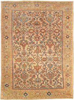 Antique Persian Sultanabad Botanic Orange Tan Hand Knotted Wool Rug - 2445472