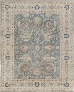 Antique Persian Tabriz Beige and Rosewood Handwoven Wool Rug - 2454212