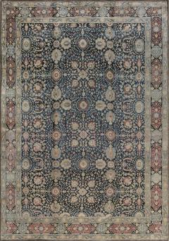 Antique Persian Tabriz Botanic Blue Red Beige Handmade Wool Carpet - 2446594