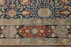 Antique Persian Tabriz Botanic Blue Red Beige Handmade Wool Carpet - 2446599