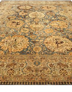 Antique Persian Tabriz Botanic Blue and Camel Handwoven Wool Rug - 2447793