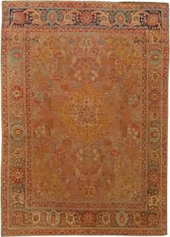 Antique Persian Tabriz Copper Blue Green and Salmon Hand Knotted Wool Rug - 2454497