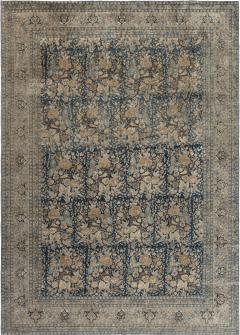 Antique Persian Tabriz Floral Design Blue Handmade Wool Rug - 2446741