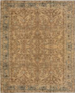 Antique Persian Tabriz Floral Light Brown and Blue Handwoven Wool Rug - 2447076