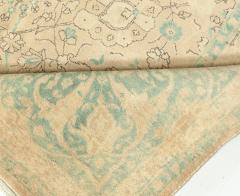 Antique Persian Tabriz Green Beige Brown Handmade Wool Rug - 2453431
