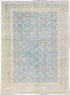 Antique Persian Tabriz Handmade Floral Pattern Blue Wool Rug - 2252862