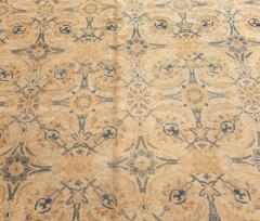 Antique Persian Tabriz Inky Blue Soft Yellow Beige Hand Knotted Wool Rug - 2453479