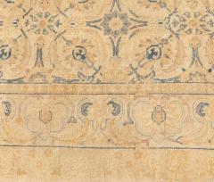 Antique Persian Tabriz Inky Blue Soft Yellow Beige Hand Knotted Wool Rug - 2453480
