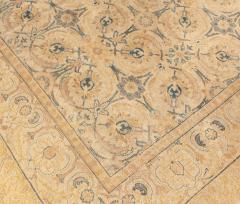 Antique Persian Tabriz Inky Blue Soft Yellow Beige Hand Knotted Wool Rug - 2453481