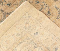 Antique Persian Tabriz Inky Blue Soft Yellow Beige Hand Knotted Wool Rug - 2453482