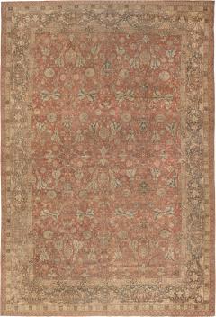 Antique Persian Tabriz Taupe Camel and Red Handmade Wool Rug - 2454224