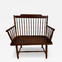 Antique Pine Spindle Back Windsor Style Bench with Arms - 4521935