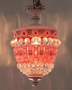 Antique Pink Bohemian Pink and White Hand Painted Glass Chandelier - 2241171