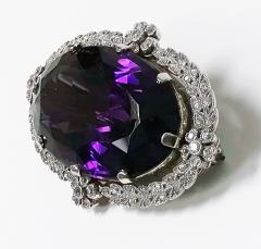 Antique Platinum Amethyst Diamond Brooch Pendant English C 1910 - 1118563