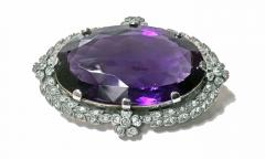 Antique Platinum Amethyst Diamond Brooch Pendant English C 1910 - 1118564