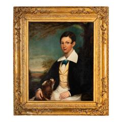 Antique Portrait Oil Painting of a Boy With Dog - 4333509