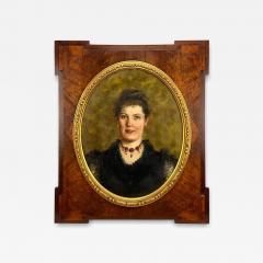 Antique Portrait Oil Painting on Canvas in Burl Walnut Frame - 4426928