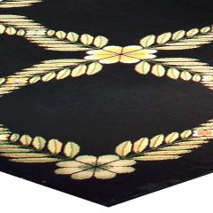 Antique Portuguese Botanic Black Yellow Needlework Rug - 2455836