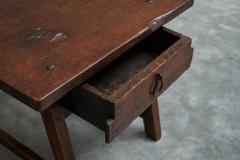 Antique Primitive Wabi Sabi Side Table with Drawer in Wood and Wrought Iron - 4468740