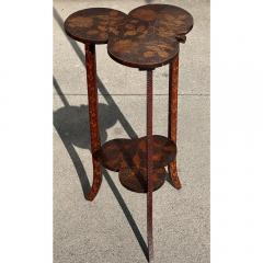 Antique Pyrography Clover Form Two Tiered Side Table - 3523196