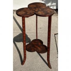 Antique Pyrography Clover Form Two Tiered Side Table - 3523234