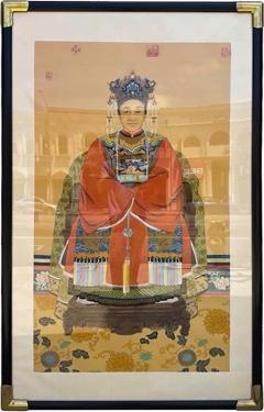 Antique Qing Dynasty Chinese Ancestor Life Size Female Portrait Painting - 4614247