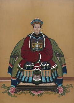 Antique Qing Dynasty Chinese Female Ancestor Portrait Painting - 4513410