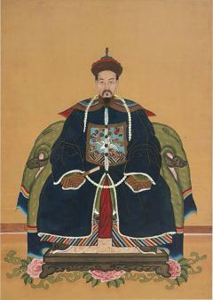 Antique Qing Dynasty Chinese Male Ancestor Portrait Painting - 4513407
