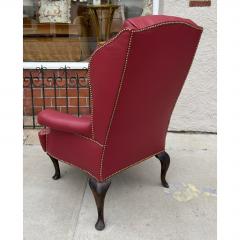 Antique Queen Anne Red Tufted Leather Wingback Chair Ottoman - 4596801