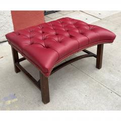Antique Queen Anne Red Tufted Leather Wingback Chair Ottoman - 4596802