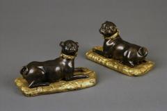 Antique Rare Pair of Sculptural Continental Bronze and Ormolu Pugs 18th Century - 1290880