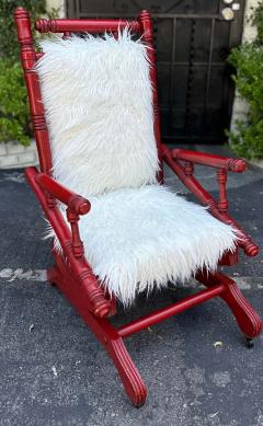 Antique Red Spindle Rocker W White Flokati Seat - 3234742