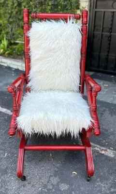Antique Red Spindle Rocker W White Flokati Seat - 3234743