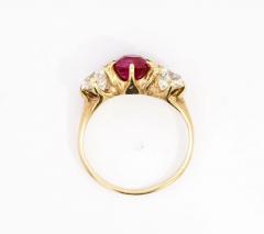 Antique Red Spinel and Old Mine Diamond 14K Yellow Gold Three Stone Ring - 3504906