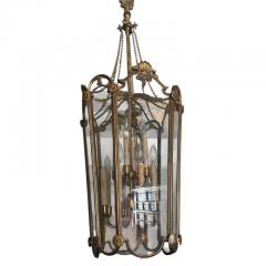 Antique Regency Bronze Glass Light Fixture Pendant Lantern Chandelier - 4190570