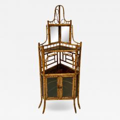 Antique Regency Style Chinoiserie Decorated Bamboo Corner Cabinet Cupboard - 3150049