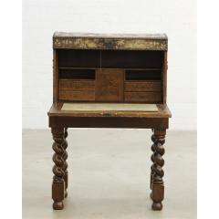 Antique Renaissance Aubusson Oak and Walnut Trunk Form Secretary Desk on Stand - 1756135