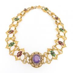 Antique Renaissance Revival Amethyst Diamond Natural Pearl Gold and Enamel - 1304236