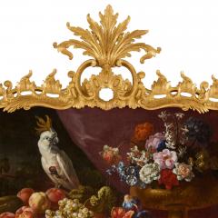 Antique Rococo Style Giltwood Trumeau Mirror with Still Life Panel - 4613668