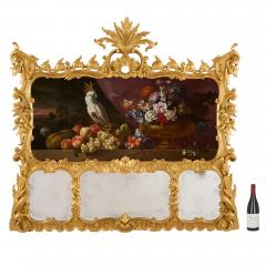 Antique Rococo Style Giltwood Trumeau Mirror with Still Life Panel - 4613672