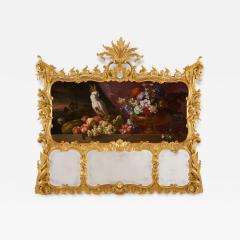 Antique Rococo Style Giltwood Trumeau Mirror with Still Life Panel - 4613956