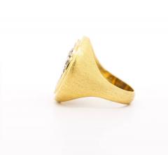 Antique Roman Trajan Dupondius Coin Brushed Gold Mens 18K Yellow Gold Ring - 3504948