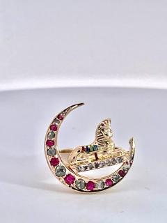 Antique Ruby Diamond Crescent Egyptian ring 5 75 - 3612174