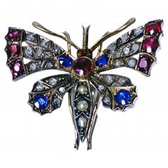 Antique Ruby Diamond Sapphire and Pearl butterfly brooch and pendant C 1875  - 2711265