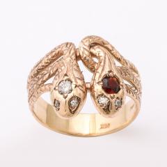 Antique Ruby and Diamond Double Snake Gold Ring - 4006481