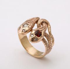 Antique Ruby and Diamond Double Snake Gold Ring - 4006482