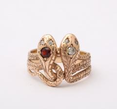 Antique Ruby and Diamond Double Snake Gold Ring - 4006484