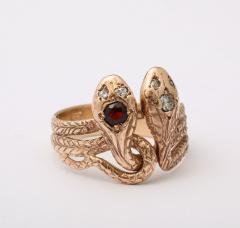 Antique Ruby and Diamond Double Snake Gold Ring - 4006485