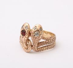 Antique Ruby and Diamond Double Snake Gold Ring - 4006489