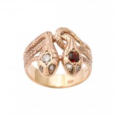 Antique Ruby and Diamond Double Snake Gold Ring - 4010268